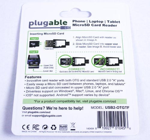 Plugable® USB-MicroSD-Kartenlesegerät für Handy, Laptop und Tabletcomputer (eingebaute Typ-A-USB- und Micro-B-OTG-Schnittstellen) - 6