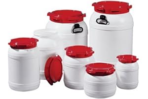 QUALITY Weithalsfass 6,0l PE weiß m.rotem Deckel o.Tragegr iffe Einfüllöffnung-D.136mm