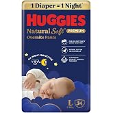 Huggies Natural Soft Overnite Diaper Pants| Premium Pant Style Baby Diapers Medium Size (L Size | 9-14 Kgs), 34 count| Keeps 