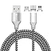 Produktbild SKITCH 10ft / 3 Mt Multi USB Kabel 3 in 1 Geflochtene Magnitic Ladekabel Adapter Stecker mit Typ C, Micro USB, ISO für iPhone 7/7 Plus und Universal Verwenden (Silber)
