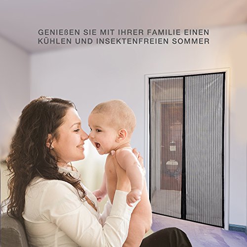 Jerrybox Fliegengitter Tür Insektenschutz Vorhänge Magnetvorhang Magnetischer Fliegenvorhang Moskitonetz für Türen/Balkontür, 90 x 210 cm, Schwarz - 4