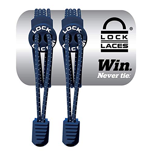 LOCK LACES - Lacets Élastiques sans Nud - Autobloquant sans Laçage - Sport, Running, Triathlon - Adulte et Enfant - 1 Paire (Bleu Marine)