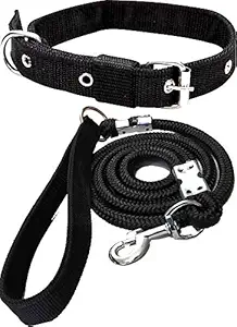 SENAPATI Dog Neck Collar Belts and Rope Leash Set with Fibre Handle?(Black Color, Waterproof, X-Large, Rope Leash Size 1.5M-2M)