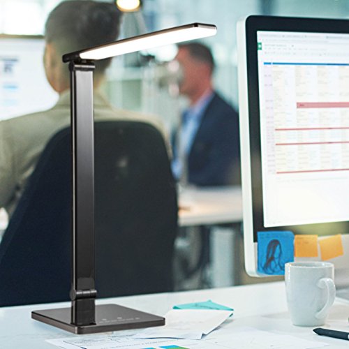 confronta il prezzo Lampada LED da tavolo con interruttore touch e porta USB I lampada dimmerabile da scrivania o da comodino con corpo in plastica nero, luce regolabile calda, neutra o fredda miglior prezzo