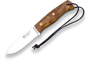 Joker Cuchillo deportivo Ember F CO123, mango de olivo, funda piel marrón, hoja de 10,5 cm, incluye 2 metros de paracord 550, Herramienta de pesca, caza, camping y senderismo