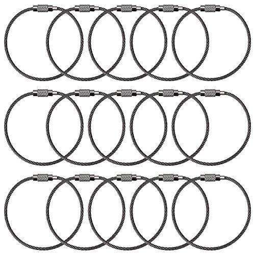 Outus Schwarze Stahldraht Keychain Kabel Schlüsselanhänger zum Aufhängen, Kofferanhänger, Schlüsselanhänger und ID Tag Halter 2 mm, 5,9 Zoll 22 Packung