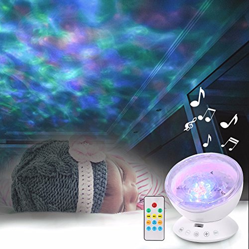 Ocean Wave Projektor LED 7 Farben Nachtlicht Neuheit USB Lampe Nachtlicht Illusion Remote Music Player Schlaf für Baby Kinder