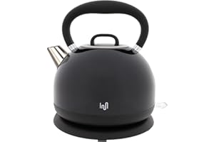 ‎IMPOLIO Impolio Retro Edelstahl Wasserkocher 1,7 L | Teekocher 2200 Watt | Trockenlaufschutz | austauschbarer Kalkfilter + automatische Abschaltung, Wasserkocher Schwarz, Kettle, GS und TÜV zertifiziert