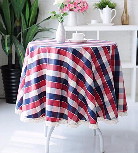 Tabgw Rectangular Tablecloth Dining Room Garden Hotel Cafe Table Cover Cloth Cotton Linen Waterproof red and blue grid round 100cm Home Decoration