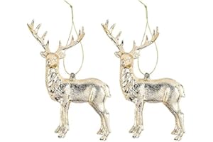 Ideen mit Herz Dekoracyjny jeleń | zawieszka | metaliczna | 2 sztuki | idealna jako dekoracja bożonarodzeniowa, dekoracja choinkowa (wzór 1 | 11,5 x 14,5 cm | złoty)