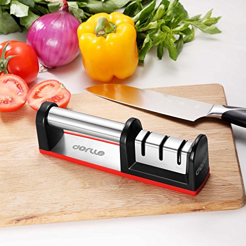 Dorlle Messerschärfer Messerschleifer , Messerschleifmaschine 3-stufig Messer Schärfwerkzeug hilft Reparatur, Diamant beschichtet Schärfen Rad System, rot - 6