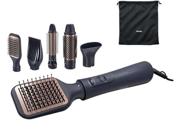 Philips Cepillo Moldeador Serie 5000, 5 Accesorios para Alisar, Añadir Volumen o Crear Ondas, Ionico, BHA530/00, Negro