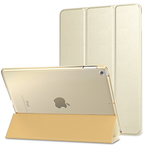 MoKo Hülle für Neu iPad 9.7 Zoll 2017 - PU Leder Tasche Schutzhülle Schale Smart Case mit Translucent Rücken Deckel, mit Auto Schlaf / Wach Funktion und Stanfunktion für New Apple iPad 9.7" IOS 10 Retina Display Tablet, Champagner Gold
