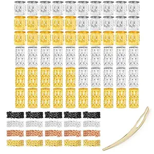 Ryalan Crochet Hair Jewelry Rings Decorations Aluminum Dreadlocks Accessories Beads Metal Cuffs with Sister Loc Tool Interlocking Needle for Locs Twist Braiding (Sisterloc Tool + 80Pieces 1#)