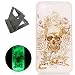 Produktbild Lenovo K5 hülle,[Mit freiem schwarzem Kickstand] Keyye [Kreative Luminous Durable] Silikon hülle,Aquarell Drucken Muster [Anti Staub]SchlankWeich gel TPU Schrubben Transparent Schutzhaut fluoreszierend Grüner Effekt Nacht Glühen in der Dunkel Portable Cover für Lenovo K5-Skelett Rose