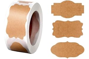 300 Gift Tag Labels - 1.2" x 2" Kraft Paper Stickers - Preset, Blank, Removable Labels for Gifts, Decor, Food, Glass, Containers - Self-Adhesive - Removable - Various Themes - By RuiChy