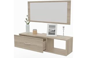 DORMIDAN- Mueble recibidor con cajón más Espejo, 1m de Ancho, (Roble)