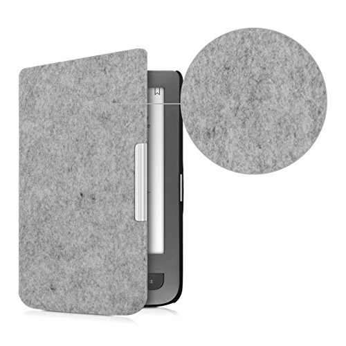 kwmobile Hülle für Pocketbook Touch Lux 3 / Touch Lux 2 – Flipcover Case eReader Schutzhülle – Bookstyle Klapphülle Filz Design Hellgrau - 6