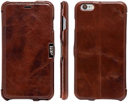 atKITE iPhone 6 Plus / 6S Plus case, Genuine Leather Vintage Style Magnet Folio Case - Coffee - Unique Design - Ultra Slim - Precise Cut and Design - Handcrafted