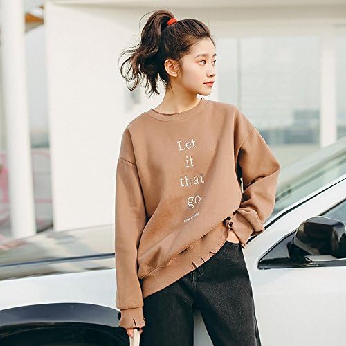 NSWY Women 'S Sweater Embroidered in Early Spring Letter Hole Plus Cashmere Sweater Institute Loose Bottoming Shirt,Coffee,All code