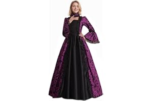 CAMDOM Vestido de fiesta victoriano para mujer, estilo medieval, de noche, formal, de satén, mangas acampanadas, disfraz vintage para cosplay