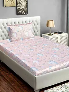 Slumber Cotton 300 TC Character Print Single Bed Designer Bedsheet for Kids with Pillow Cover-Pink (3B91SLOB02PINS1)