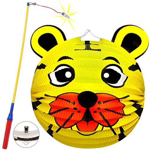 Preisvergleich Produktbild Unbekannt Set: Laterne / Lampion + LED Laternenstab - Löwe - Tiger - Teddy Bär - für Kinder - Papierlaterne aus Papier - Lampe - Laternen Lampions - Kerzen Kerze - Figu..