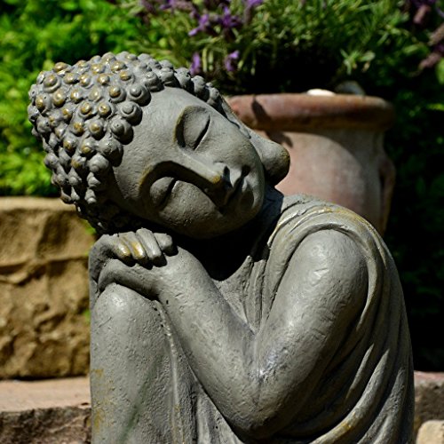 Garten Buddha in klasse Messingoptik aus Stein Statue Figur Skulptur Deko - 4