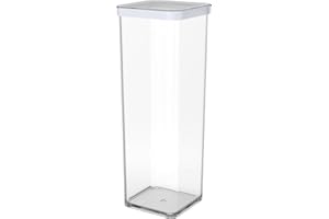 Rotho Loft caja de almacenamiento cuadrada de 2l con tapa y sello, Plástico (SAN) libre de BPA, transparente/blanco, 2l (10.0 x 10.0 x 28.5 cm)
