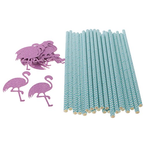 Gazechimp Strand Party hawaii Party Strohhalme Trinkhalme Papierstrohhalme Set/25pcs – Flamingo, 19,6 x 0,6 cm - 4