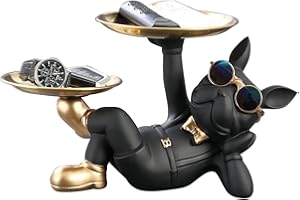 AZURAOKEY Cool Rin Dog Statua di maggiordomo creativo carino th 2 vassoio sdraiato bulldog francese statuetta scutur tavolo artigianato fondo antiscivolo per casa ufficio regalo