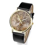 SSITG Uhr Vintage Weltkarte Herren Damen Armbanduhr Quarzuhr Lederarmband Uhr Top Geschenk *schwarz*