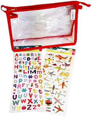 Design your own PVC Wash Bag Red Trim with Aeroplane and Alphabet Stickers