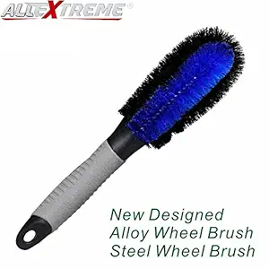 AllExtreme Car Wheel Cleaning Brush Tire Rim Scrub Cleaner with Anti-Slip Rubber Handle for Automobile and Motorcycle (12