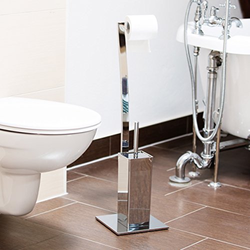 Relaxdays Stand WC Garnitur WIMEDO eckig HBT: 71 x 20 x 20 cm Toilettenbürstenhalter aus Edelstahl mit Lackierung Toilettenpapierhalter und Klorollenhalter als freistehende WC Bürstengarnitur, silber - 2