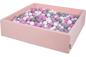 KiddyMoon Piscina De Bolas 120X30cm/300 Bolas El Cuadrado Grande para Ninos,Hecha En La UE, Rosa:Gris/Blanco/Rosa