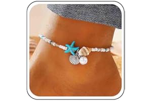 Cybche Boho Starfish Beads Anklet Bracelet Vintage Shell Pearl Dangle Anklet Summer Beach Beads Anklet Bracelet Blue Starfish Anklet Jewellery For Women