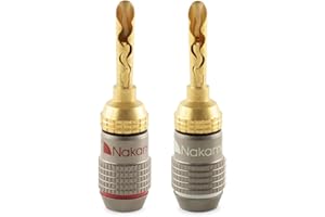 Nakamichi FanLock Excel Series 24k Gold Plated BFA Banana Plug 10 AWG - 18 AWG Gauge Size 4mm for Speakers Amplifier Hi-Fi Stereo Home Theatre Radio Audio Wire Cable Quick Connector, 2 Pcs (1-Pair)
