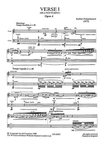 Hallgrimsson: Verse 1 for Flute and Cello. Partitions pour Flûte Traversière/Violoncelle