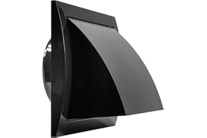 REPA MARKET 4'' Inch / 100 mm Exhaust Hood Vent with Rain Cover, Black, Indoor and Outdoor Air Vent Cover, HVAC Exhaust Vent Duct Cover, Inch Exhaust Cap (4 Inch, Black)
