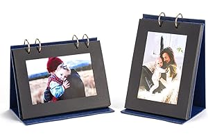 Bookletyou 4x6 Small Family Table Flip Photo Album Picture Holder Book with Magnetic Stand Desktop Displaying Frames Folder Leather Cover Board Scrapbooking, Pack of 2 Hold 40 Prints in 2 Directions