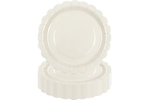 DHAIQC Lot de 50 Assiette Carton Ivoire de 18 cm, Festonnées Assiette Jetable Vaisselle Jetable Anniversaire Pour Gâteaux Desserts Anniversaires Baby Showers Mariages Décorations (Ivoire, 18cm)