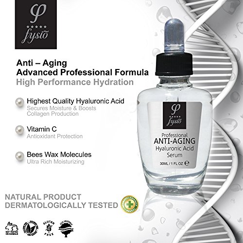 Anti-Aging Serum mit der Hochwertigsten Hyaluronsäure, Bienenwachs und Vitamin C – von Fysio Natural Cosmetics – 30ml – Für Gesicht – Dekollete’ – Für Herren & Damen – Antioxidantien Schutz – Verhindert und reduziert die Anzeichen feiner Linien und Falten – Fördert die Kollagenproduktion – Sanftere und hellere Haut – Schützt und nährt die Haut. - 3