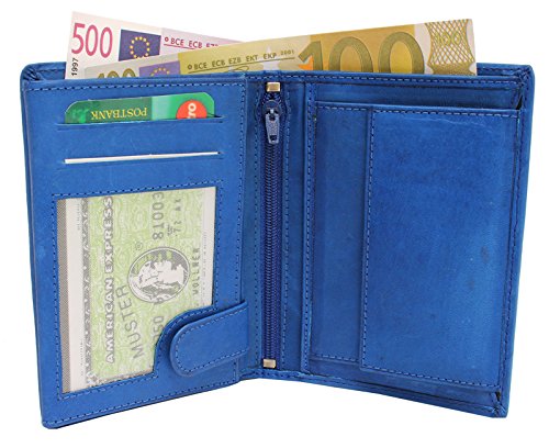 Preisvergleich Produktbild Leder Geldbörse Geldbeutel Kombibörse Brieftasche Hoch Damen Herren blau D5600