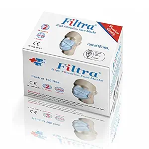 FILTRA 3-Ply Ear Loop Surgical Mask BFE>99% (Pack of 100 Nos.)