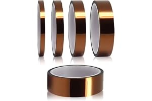 YIXISI 5 PCS Högtemperaturtejp, Kapton-tejp, Polyimidtejp, Sublimeringstejp, Mångsidigt 3/6/8/12/25 mm × 33m, Värmeöverföring