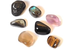 WILD THERAPIES 7 x Tumblestone Protection Pack - Tourmaline - Labradorite - Obsidian - Amethyst - Smokey Quartz - Hematite - Tigers Eye - Tumble Stone Pack
