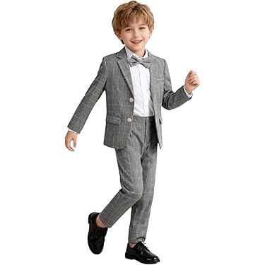LOLANTA 2-delige pak voor jongens Kaki geruite blazer- en broekoutfit voor kinderen, vrijetijdskleding of trouwjurk, kaki, 150