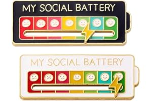 kinoco Social Battery - Set di 2 spille smaltate a batteria sociale, indicatore dell'umore, arcobaleno, colore: nero e bianco, 3.5 Centimètres X 1.2 Centimètres, Metallo Smalto Metallo