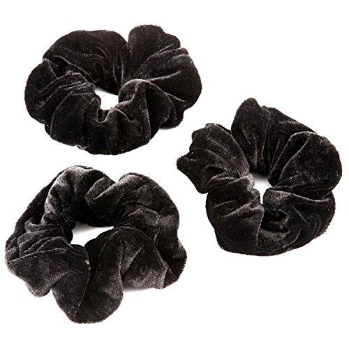 Womens Large Black Velvet Hair Elastic Scrunchie Pack Of 3